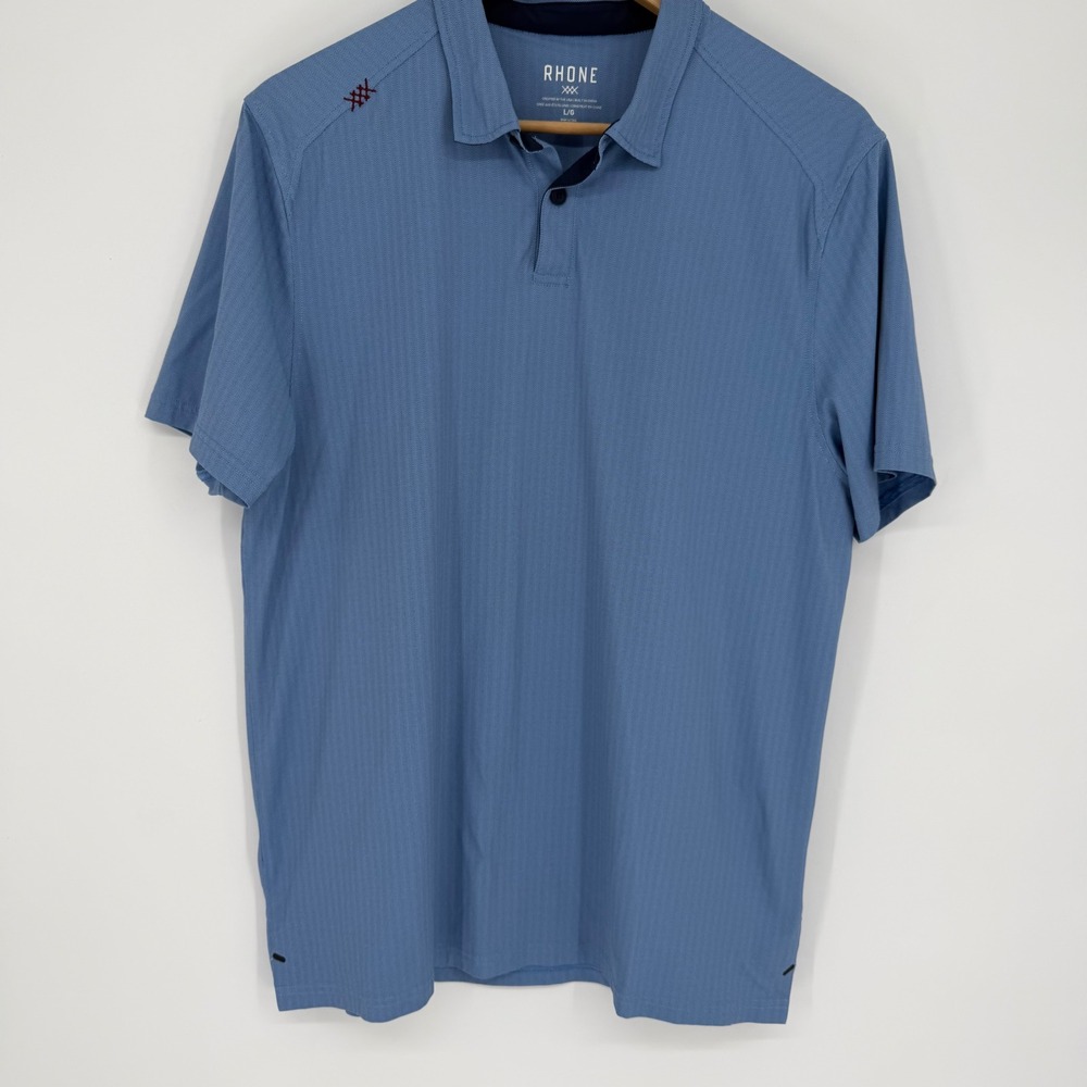 Rhone Tech Performance Polo Mens Large Blue Herringbone Quiet Luxury Old Money